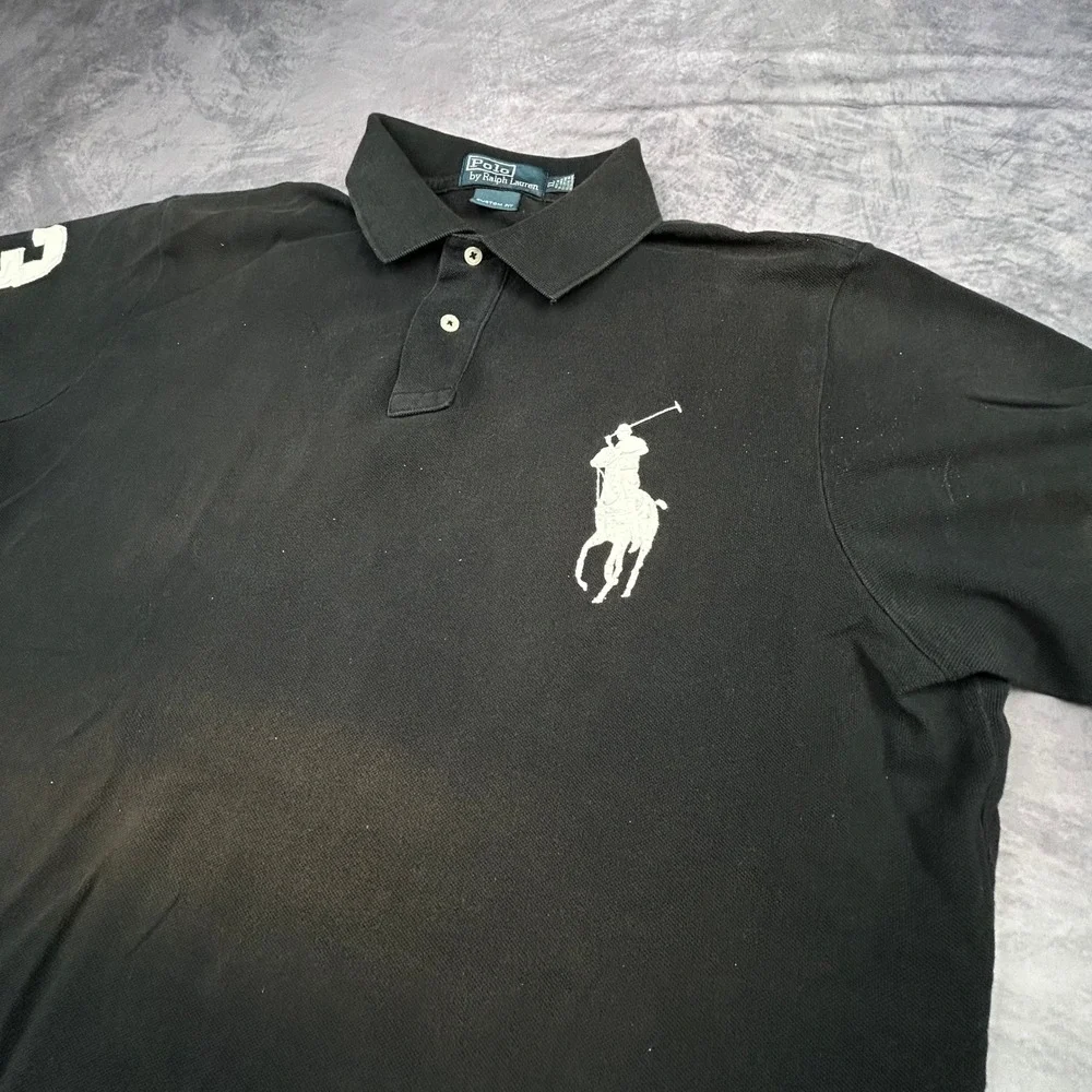 Polo Ralph Lauren Big Pony Polo Shirt Mens XL Black Y2K Custom Fit Short Sleeve